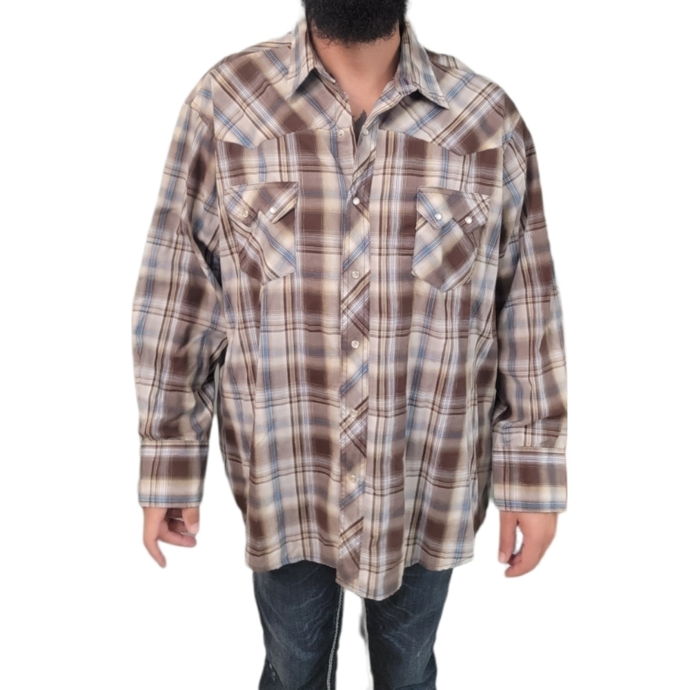 Wrangler Vtg Western Rodeo‎ Cowboy Snap Button Mens Shirt XL